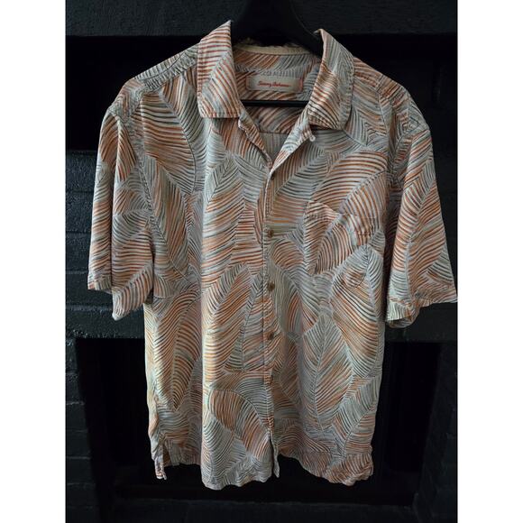 Tommy Bahama Mens Silk Tropical Palm Print Vacation Beach button down shirt M - Picture 1 of 5